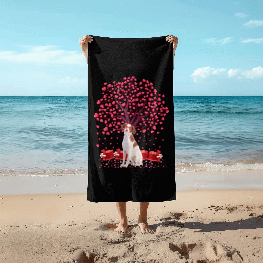 Heart Tree Brittany Spaniel Dog Valentine'S Day Beach Towels