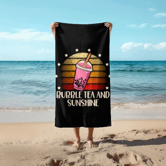 Bubble Tea And Sunshine Boba Tea Drinker Beach Towels