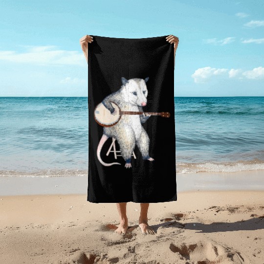 Opossum Playing Banjo Guitar Possum Live Weird Beach Towels