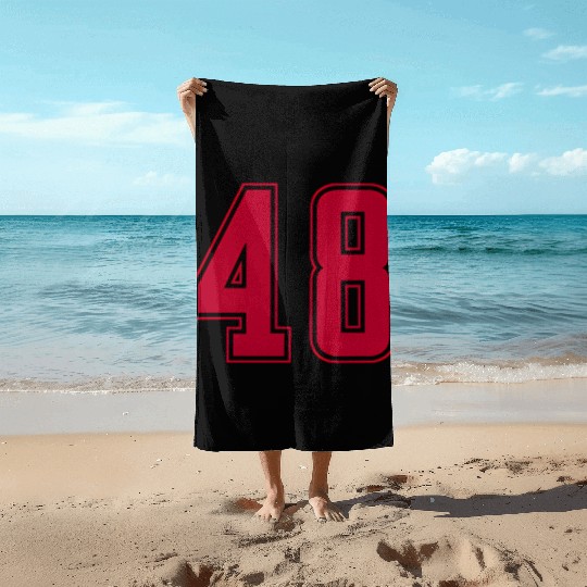 Red Number 48 Team Junior Sports Numbered Beach Towels