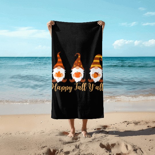 Happy Fall Y'all Autumn Gnome Beach Towels