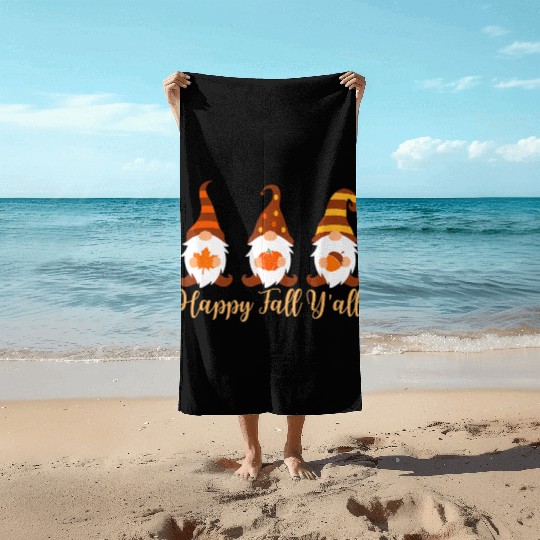Happy Fall Y'all Autumn Gnome Beach Towels