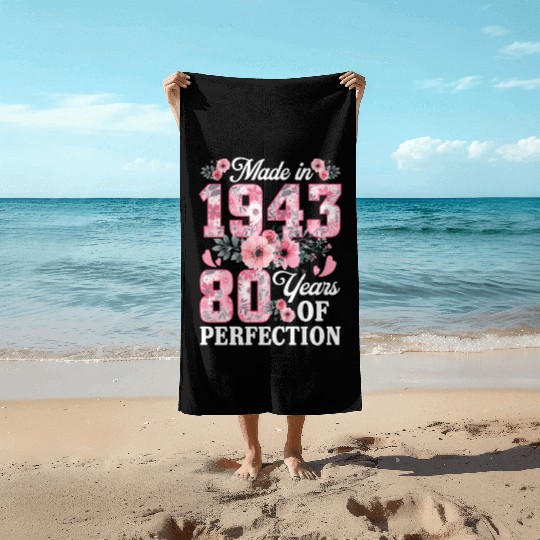 80 Made In 1943 Floral 80Th Beach Towels