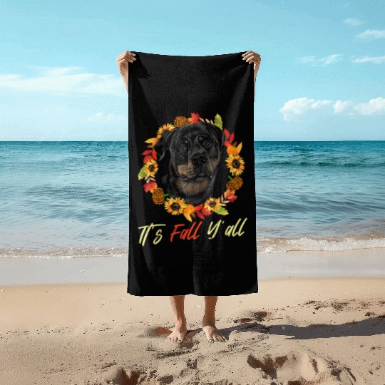 Rottweiler Autumn Leopard Pumpkin Dog Lover Beach Towels