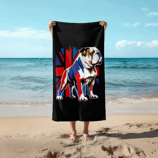 British Bulldog With Union Jack Flag King Charles Beach Towels