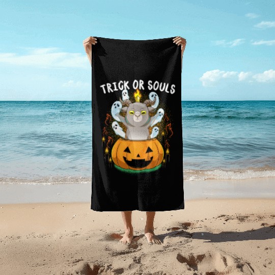 Trick Or Souls Halloween Baphomet Satanic Pumpkin Beach Towels