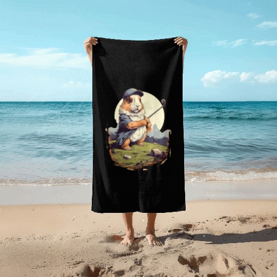Golfer Guinea Pig Golf Club Golfing Golf Player Beach Towels