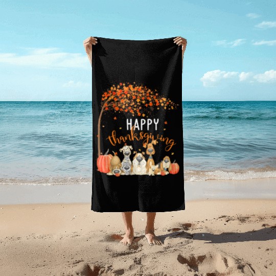 Cute Dogs Autumn Leaves Pumpkin Happy Beach Towels