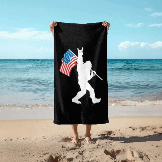 Bigfoot Rock And Roll Usa Flag For Sasquatch Belie Beach Towels