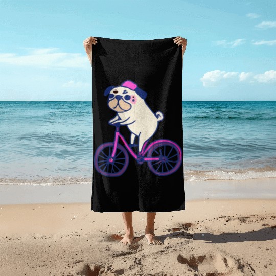 Pug Bicycle Dog Lover Puppy Beach Towels