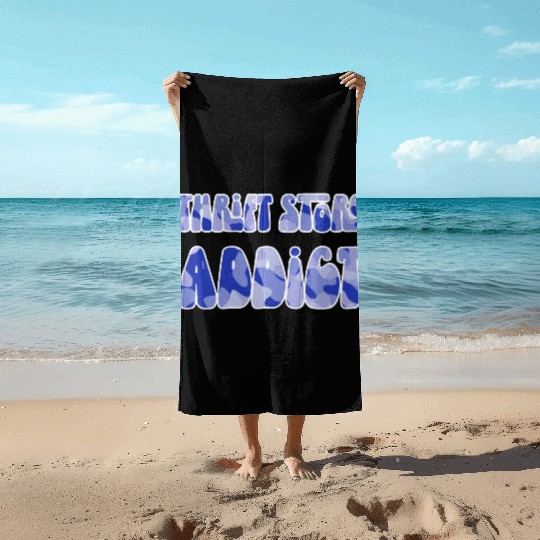 Thrift Store Addict blue camo Beach Towels