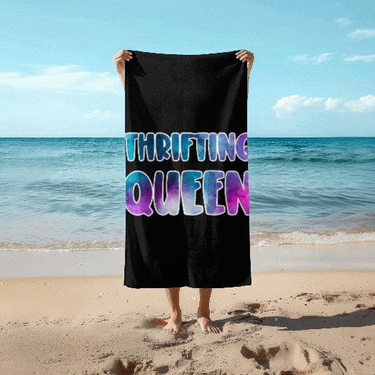Thrifting Queen blue purple watercolor Beach Towels