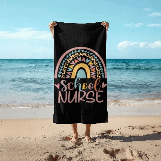 Cute Rainbow Leopard Print School Nurse Back Beach Towels