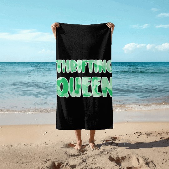 Thrifting Queen green camo Beach Towels