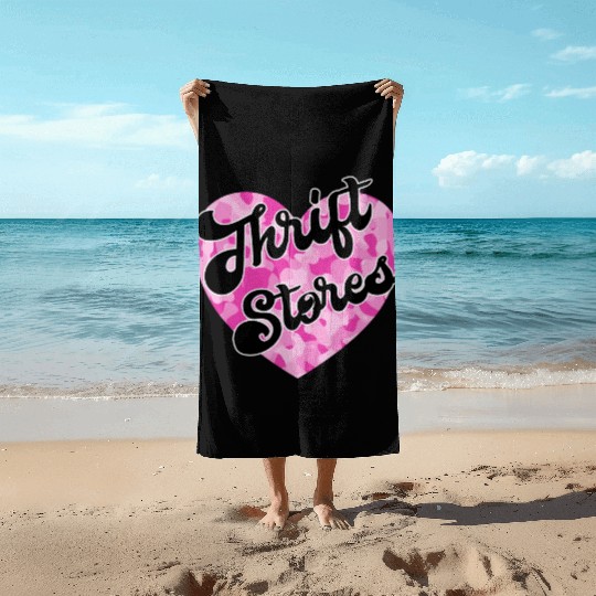 Thrift Stores pink camo heart Beach Towels