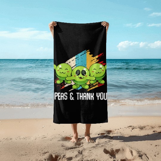 Peas Peas Thank You Cute Vegan Pun Beach Towels