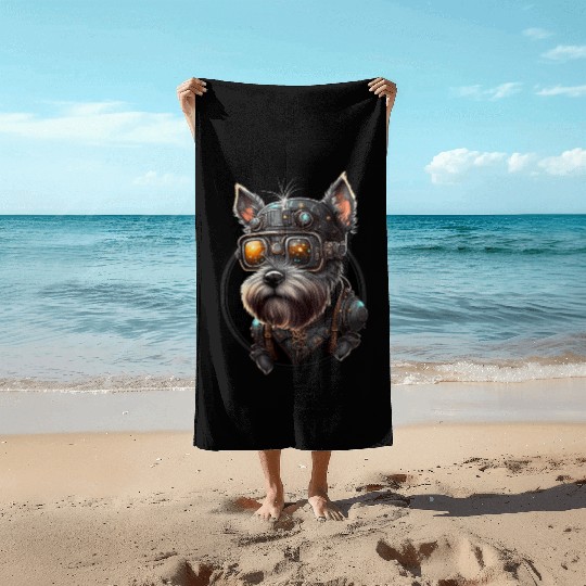 Steampunk Miniature Schnauzer Beach Towels