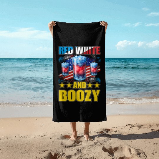 Red White and Boozy Beach Towels