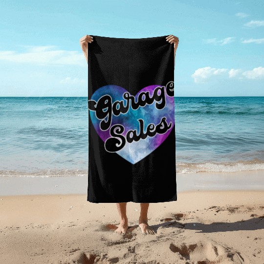 Garage Sales purple blue watercolor heart Beach Towels