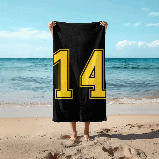 Yellow Number 14 Team Junior Sports Numbered Beach Towels