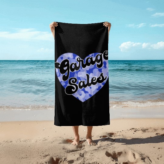 Garage Sales blue camo heart Beach Towels