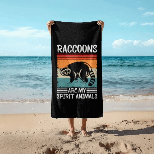 Raccoon Lover My spirit Animal Is A Racoon Retro Beach Towels