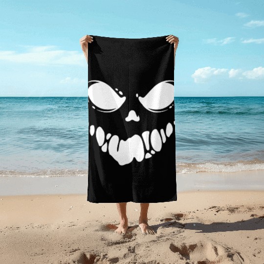 Black Spooky scary Ghost face Beach Towels design