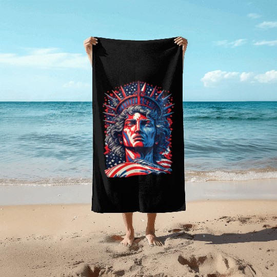 Statue of Liberty Face USA Beach Towels