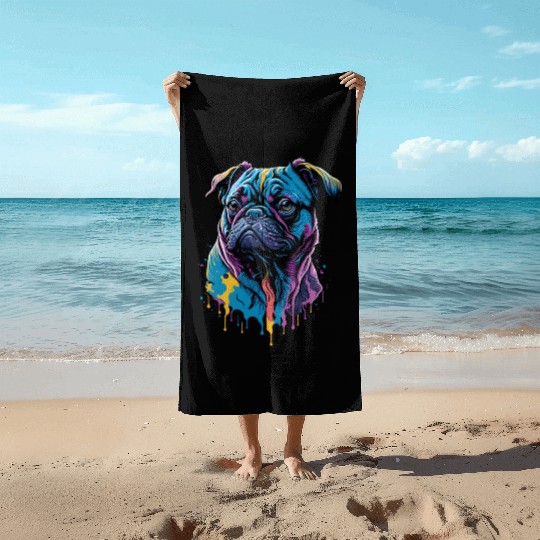 Neon Pug Dog Beach Towels