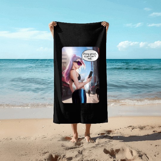 Cyberpunk Waifu Influencer Design 7 Beach Towels