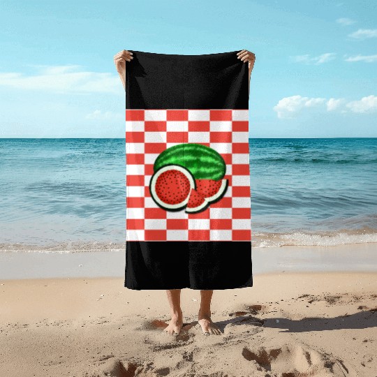 Watermelon on Watermelon Pink Background Beach Towels
