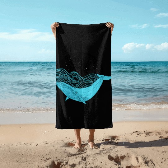 Humpback Whale Midnight Space Whale Beach Towels