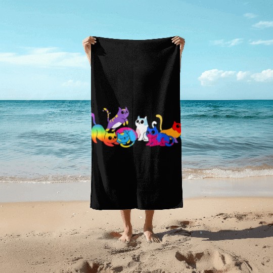 Pride Kittens LGBTQIA+ Cats Colorful Cat Beach Towels