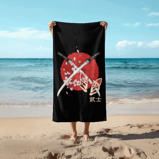 Ancient Japanese Cherry Blossom Samurai Katana Swo Beach Towels