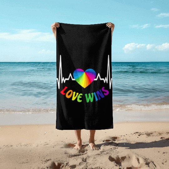 Love wins LGBTQ Pride Rainbow Flag Gay Lesbian Beach Towels