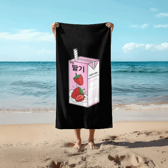K Pop Strawberry Milk Drink Korea Kpop Korean Beach Towels