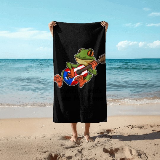 Frog With Guitar Country Toads Take Me Home Beach Towels