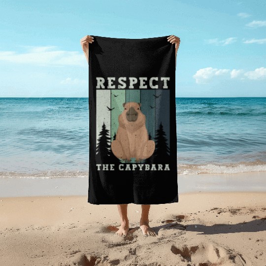 Retro Respect The Capybara Capybara Lover Meme Beach Towels