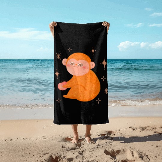 Cute Monkey With Honey Peach Beach Towels