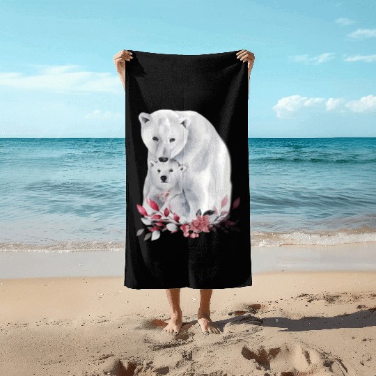 Mama Polar Bear And Baby Cub For And Beach Towels