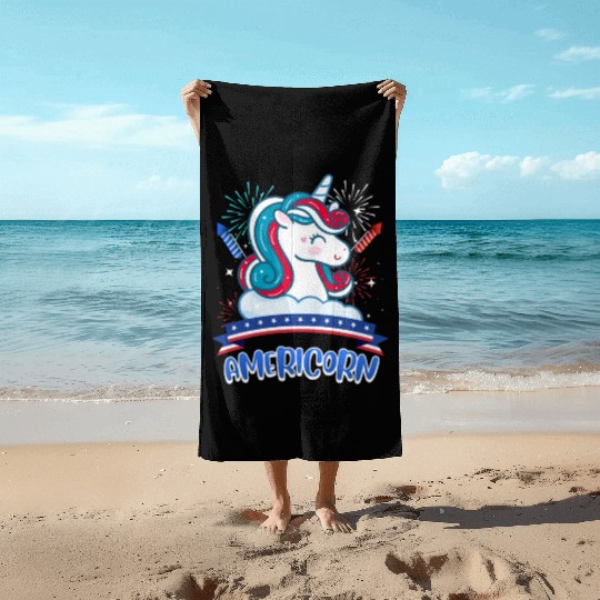 Americorn Unicorn America Party Independence Day Beach Towels