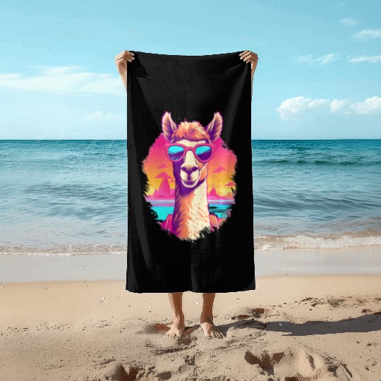 Funny Alpaca with Sunglasses - Alpacatude Beach Towels