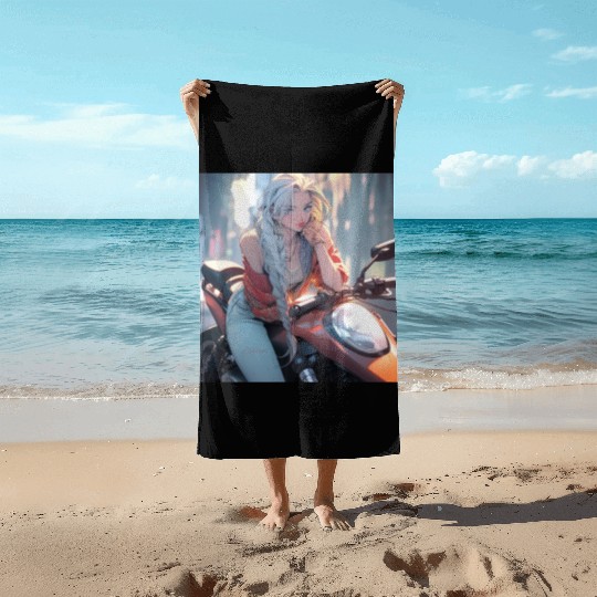 Cool Biker Chick Beach Towels
