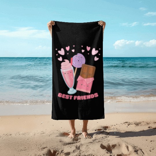 Cute Best Friends Lollipop Ice cream And Chocolate Beach Towels