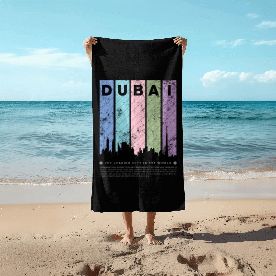 Black Colorful Dubai The Leading City in the World Beach Towels