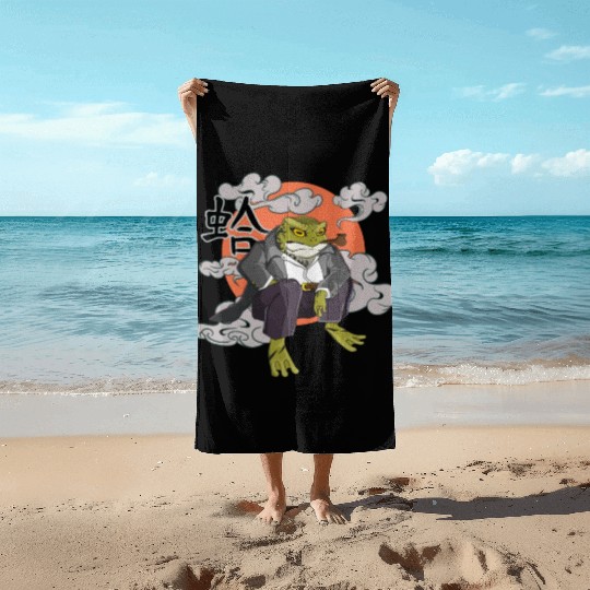 Japanese frog in Yakuza gangster costume Beach Towels