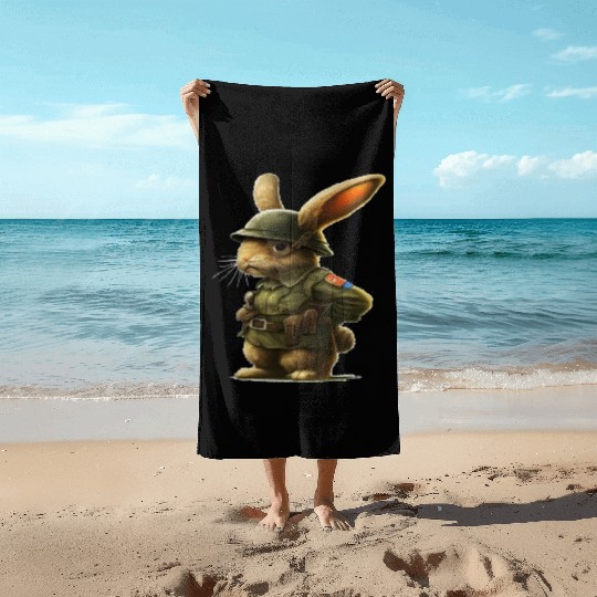 Courageous Bunny Soldier Beach Towels