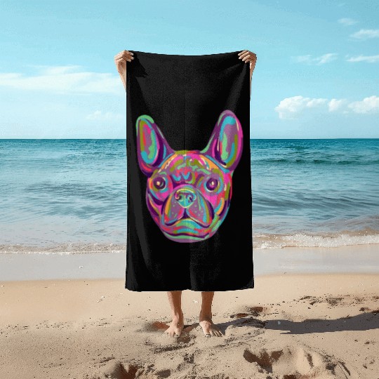 French Bulldog Frenchie head Pop art style Beach Towels