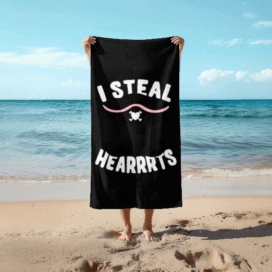 I Steal Hearrrts Valentines Pirate stars Beach Towels