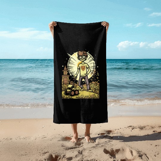 Mower Gardening Lawn Mowing Gardener Anime Kawaii Beach Towels